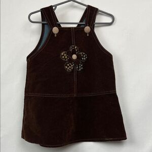 CachCach brown cotton suede floral appliqué jumper overall dress size 4T